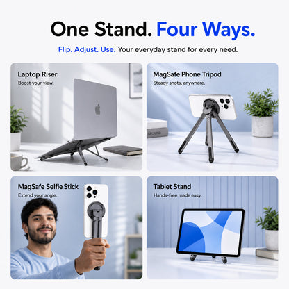 Zen-Z MagSafe Adjustable Laptop Stand – Foldable Aluminum Desk Riser for MacBook, iPad & iPhone