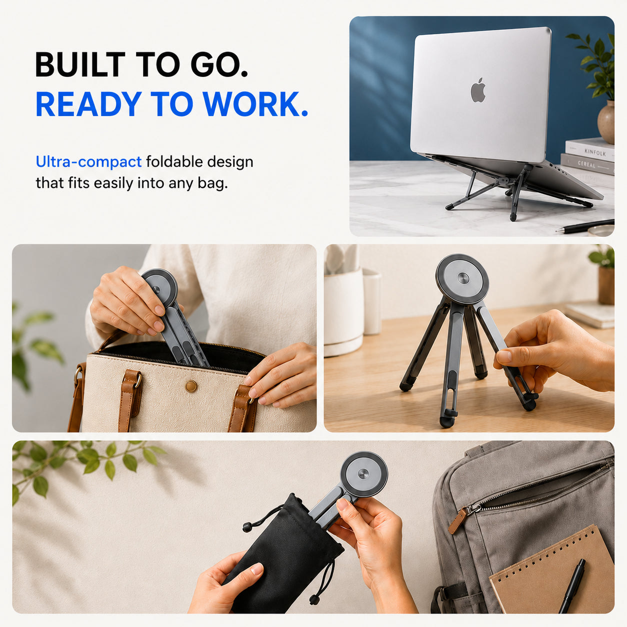 Zen-Z MagSafe Adjustable Laptop Stand – Foldable Aluminum Desk Riser for MacBook, iPad & iPhone
