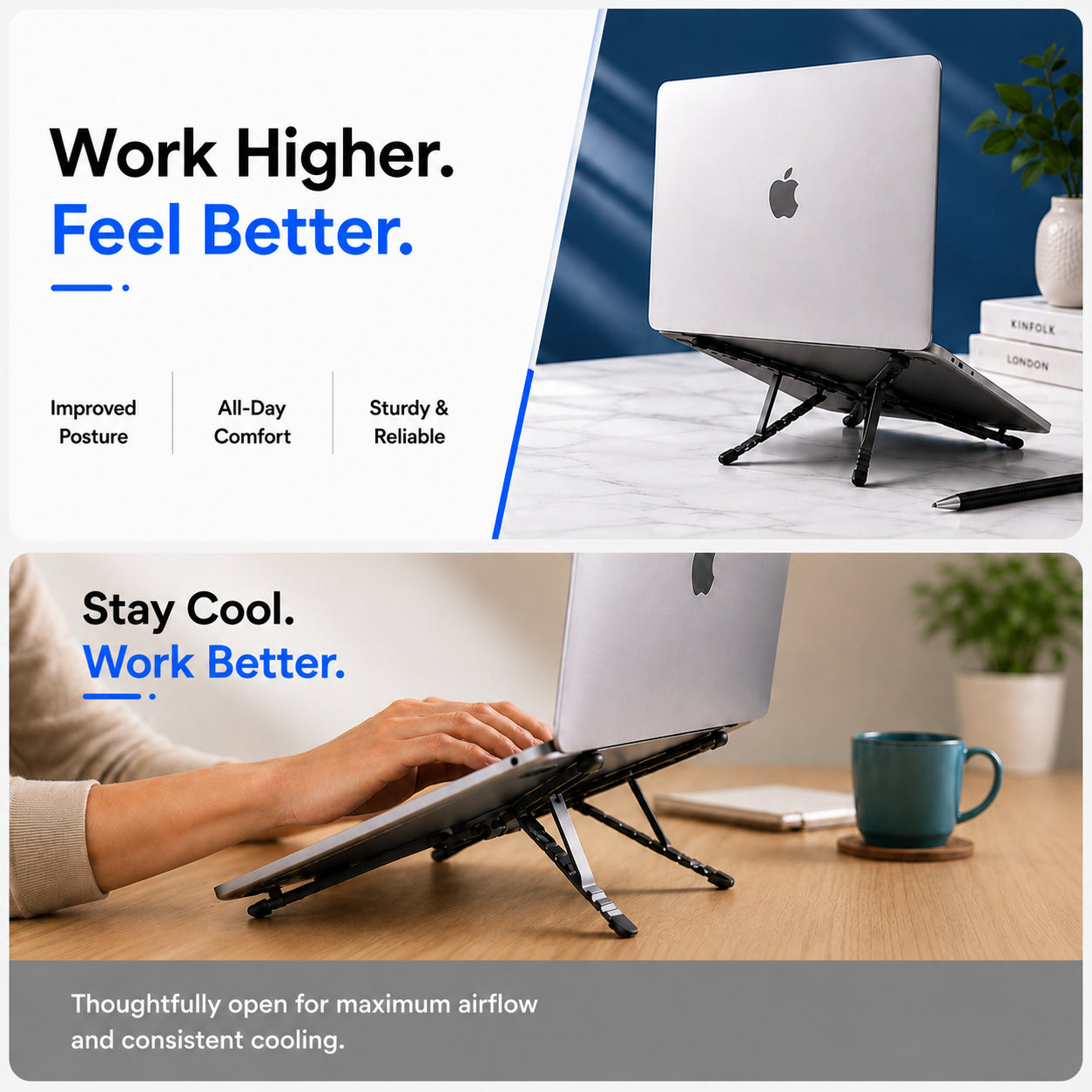 Zen-Z MagSafe Adjustable Laptop Stand – Foldable Aluminum Desk Riser for MacBook, iPad & iPhone