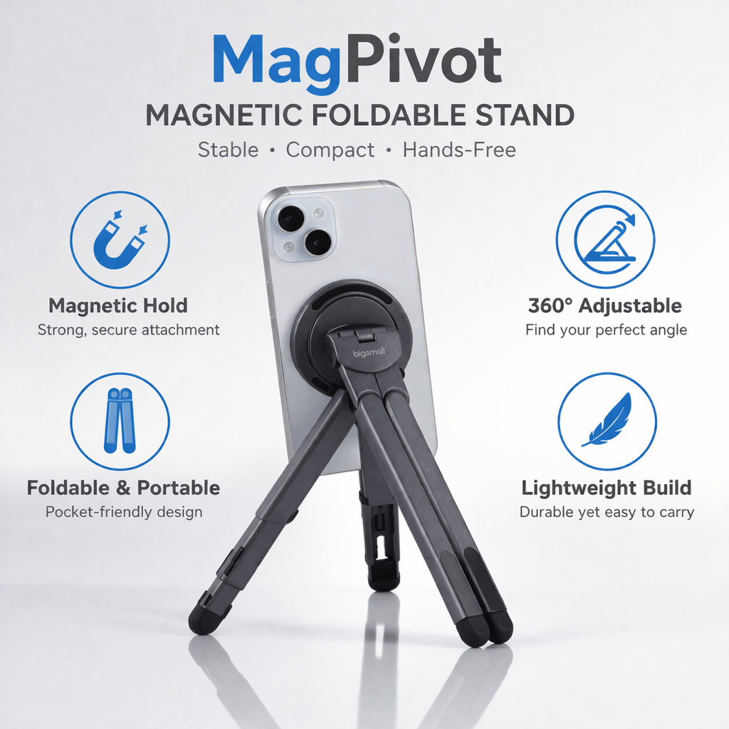 Zen-Z MagSafe Adjustable Laptop Stand – Foldable Aluminum Desk Riser for MacBook, iPad & iPhone