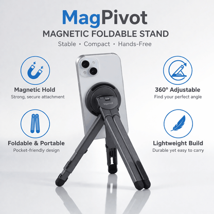 Zen-Z MagSafe Adjustable Laptop Stand – Foldable Aluminum Desk Riser for MacBook, iPad & iPhone