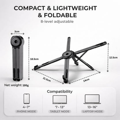 Zen-Z MagSafe Adjustable Laptop Stand – Foldable Aluminum Desk Riser for MacBook, iPad & iPhone