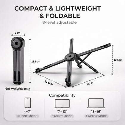 Zen-Z MagSafe Adjustable Laptop Stand – Foldable Aluminum Desk Riser for MacBook, iPad & iPhone