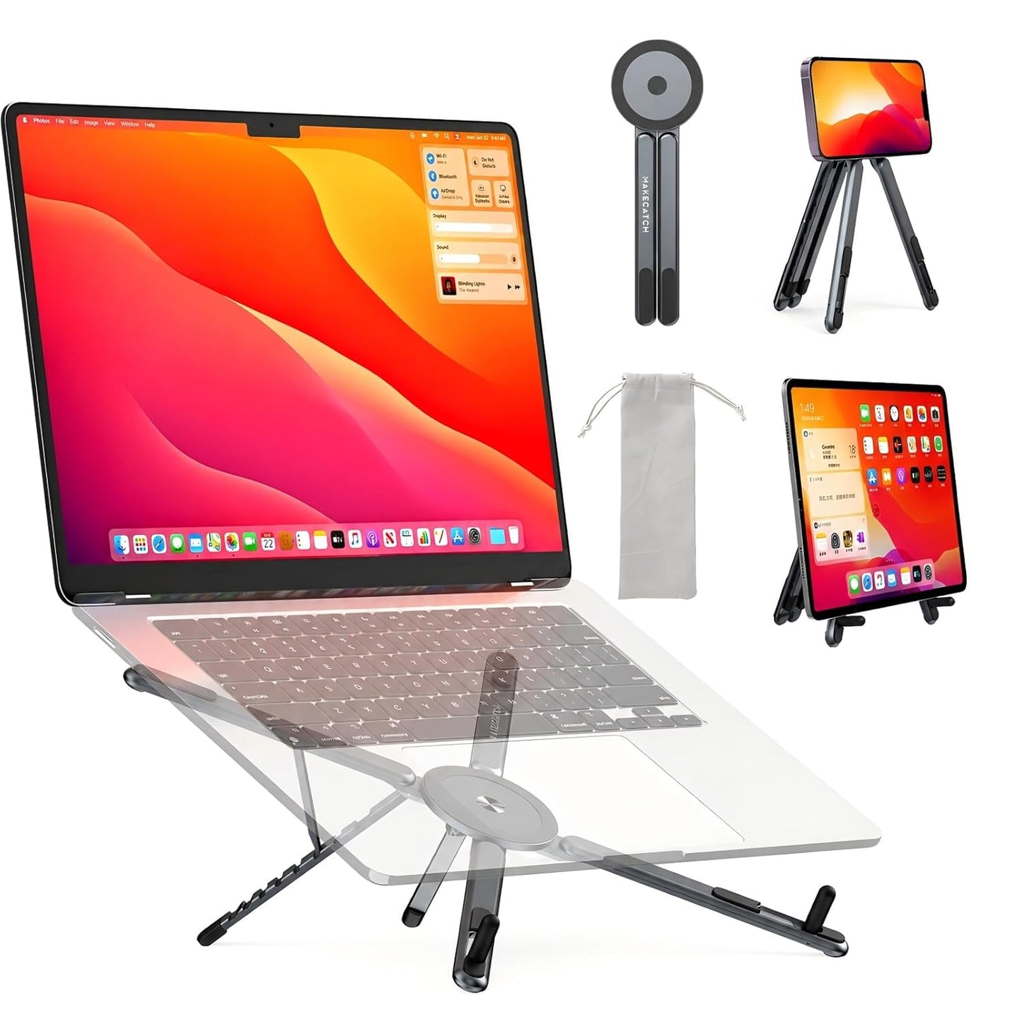 Zen-Z MagSafe Adjustable Laptop Stand – Foldable Aluminum Desk Riser for MacBook, iPad & iPhone