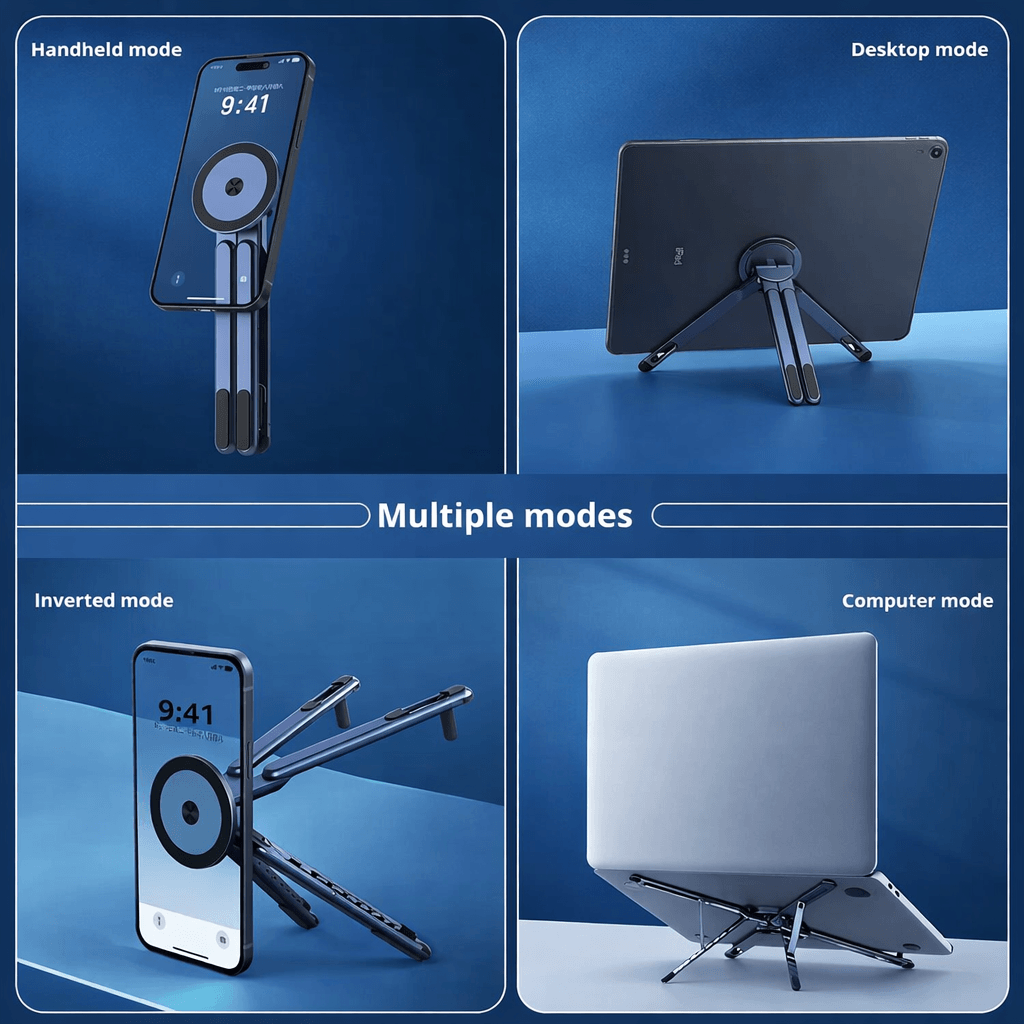 Zen-Z MagSafe Adjustable Laptop Stand – Foldable Aluminum Desk Riser for MacBook, iPad & iPhone